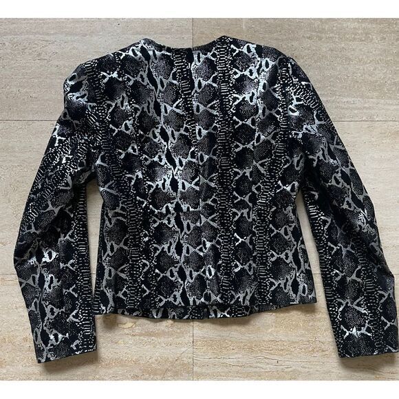 Metrostyle Snake Print Genuine Leather Jacket Black &‎ White Pattern Size 4 - Picture 7 of 7